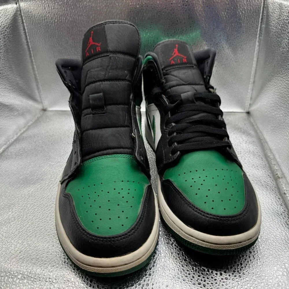 Size 8.5 Nike Air Jordan 1 Mid Pine‎ Green Black Mens Sneaker Shoes 554724-067